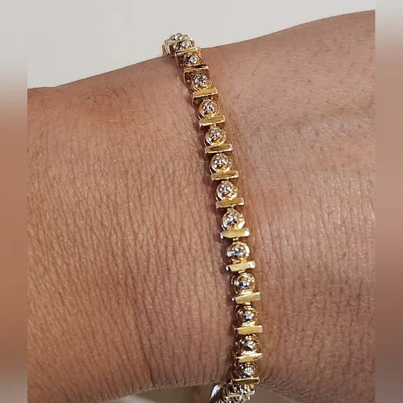 Vintage Gold Tone Sterling Silver Tennis Bracelet - Picture 7 of 11